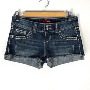 Y2K Bongo Denim Bling Blue Jean Mini Shorts 3 Distress Wash Vintage Womens